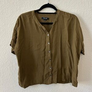 Madewell Getaway Oversized Button Down Cropped Top | Olive Green | Size: Medium